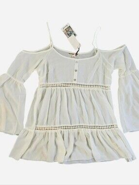 S.O. R.A.D. Sheer Open Shoulder Bell Sleeve Blouse Women's Size SMALL